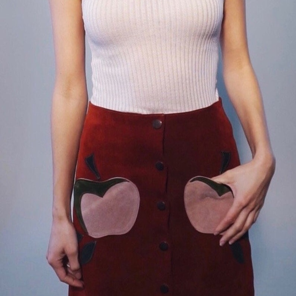 Suede Midi Skirt - Apple Pockets, Vintage